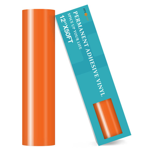 HTVRONT Orange Permanent Vinyl Roll - 12" x 50 FT Glossy Orange Adhesive Vinyl for Cricut, Silhouette, Cameo Cutters, Orange Vinyl Roll for Signs, Scrapbooking, Craft, Die Cutters