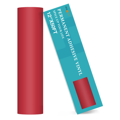 HTVRONT Red Permanent Vinyl Roll - 12" x 50 FT Matte Red Adhesive Vinyl for Cricut, Silhouette, Cameo Cutters, Red Vinyl Roll for Signs, Scrapbooking, Craft, Die Cutters