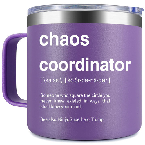 Sodlar Chaos Coordinator Mug - 14oz Coffee Purple Tumbler - Funny Gift Ideas for Boss Women Teacher Office Best Mom Nurse Coworkers Thank You Wedding Planner Boss Lady Men Worker Manager