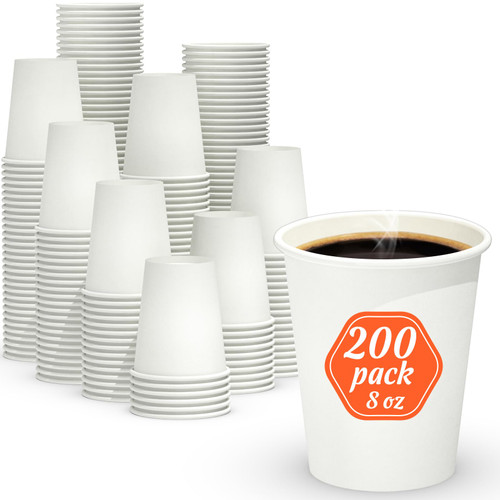 Dealusy 200 Count Coffee Cups 8 oz, Leak-Free Food Safe Paper Cups 8 oz, Hot Cups, Disposable Hot Coffee Cups 8oz