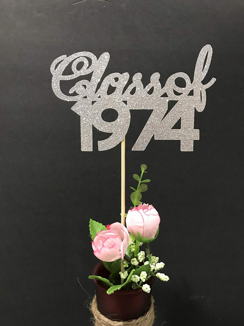 1974 Reunion Table centerpiece sticks, 45th High School Reunion Party Table, Class of 1974 Cutouts, Glitter Class Reunion cutouts, 1974, class reunion 2019