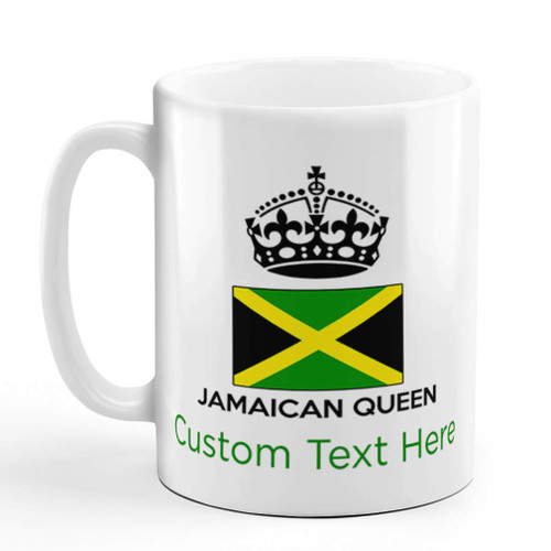 Custom Ceramic Coffee Mug 11 Ounces Jamaican Queen Crown Countries White Tea Cup Personalized Text Here