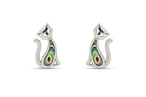 AFFY 14k White Gold Over Sterling Silver Natural Abalone Sitting Cat Stud Earrings Jewelry Gift For Womens with Push backs AFFY 14k White Gold Over Sterling Silver Natural Abalone Sitting Cat Stud Earrings Jewelry Gift For Womens with Push backs