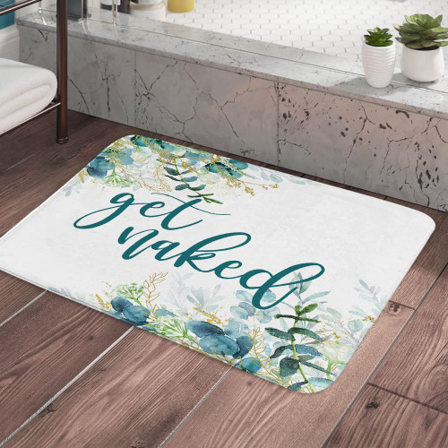 JAWO Get Naked Bath Mat Green Leaves Botanical Plant Aesthetic Bathroom Rugs, Durable Soft Flannel Bath Rugs for Bathroom 17 x 29 Inches