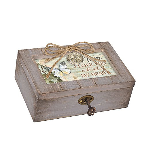 Cottage Garden Mom Love You Grey Distressed Locket Petite Music Box Plays Wind Beneath My Wings