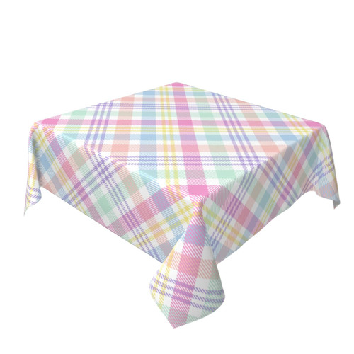 Cozywisper Spring Plaid Square Tablecloth 60 Inch Pink Green Blue Colorful Buffalo Plaid Easter Themed Decorative Table Cloth Farmhouse for Holiday Parties Dining Table Living Room Kitchen Decor