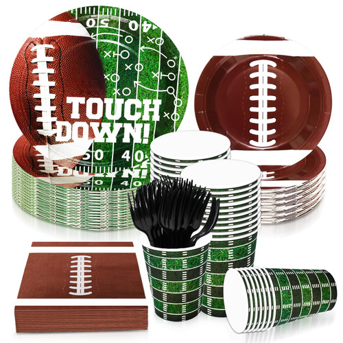 CONEHOY 150 Pcs Football Party Supplies Kit Serve 30 Football Theme Party Paper Tableware Including Dinner Plates Dessert Plates Napkins Cups and Forks for Football Birthday Party Decorations Supplies CONEHOY 150 Pcs Football Party Supplies Kit Serve 30 Football Theme Party Paper Tableware Including Dinner Plates Dessert Plates Napkins Cups and Forks for Football Birthday Party Decorations Supplies