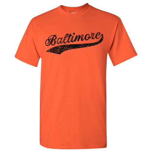 UGP Campus Apparel Baltimore City Baseball Script - Hometown Pride Souvenir Basic Cotton T-Shirt - Large - Orange