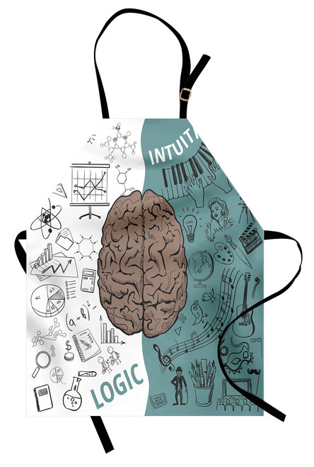 Ambesonne Modern Apron, Brain Image Left and Right Music Logic Art Side Science Print, Unisex Kitchen Bib with Adjustable Neck for Cooking Gardening, Adult Size, Turquoise White