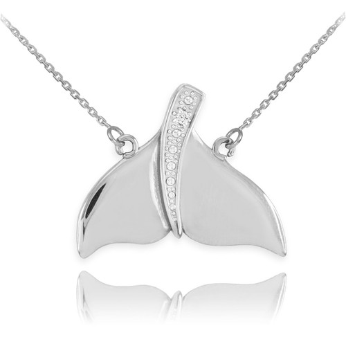 Fine 925 Sterling Silver CZ-Accented Whale Tail Pendant Necklace, 20"