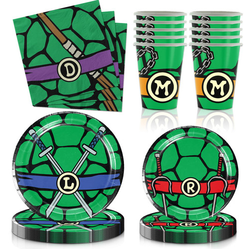 80Pcs Super Turtle Party Happy Birthday Decorations Green Turtles Theme Decor for Turtles Birthday Party Favors Supplies