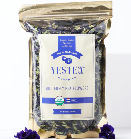 YESTEA 100% USDA Organic Butterfly Pea Flower 8.82 oz (750+ Cups) Small-Batch and Handpicked from Thailand - Non GMO Rich in Antioxidants, Caffeine Free, Vegan, and Gluten Free