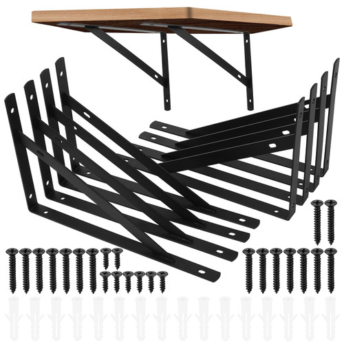 Shelf Brackets Heavy Duty Shelf Brackets, 8 Pcs Triangle Shelving Brackets, Black Right Angle Wall Brackets for Shelf, 90 Degree Wall Mounted Shelf Supporters Brace Brackets (9.84 x6.29 inch)