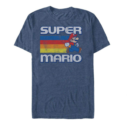 Men's Nintendo Super Mario Rainbow Stripes T-Shirt - Navy Blue Heather - Large Men's Nintendo Super Mario Rainbow Stripes T-Shirt - Navy Blue Heather - Large