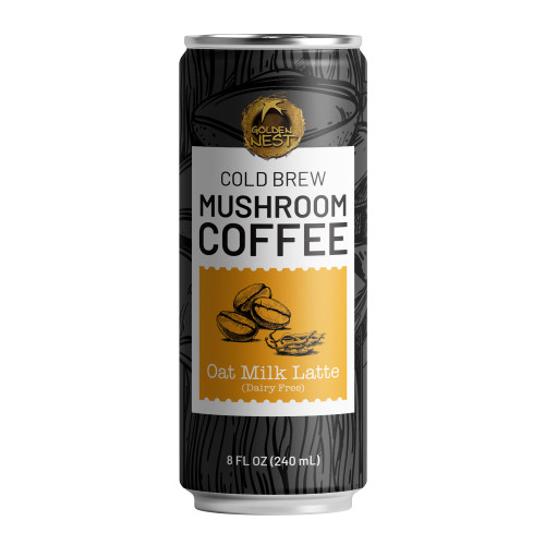 Golden Nest Cold Brew Mushroom Coffee | Ready to Drink Cold Brew Coffee with Organic Chaga & Cordyceps Mushroom | All Natural No Preservatives Dairy-Free | 8 Fl Oz Can (Oatmilk Latte, 8 FL Oz (Pack of 6))