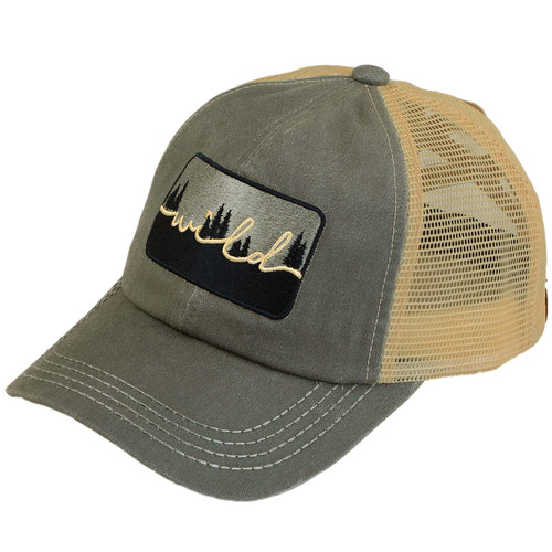 C.C Ponytail Criss Cross Messy Buns Ponycaps Baseball Cap Dad Trucker Mesh Hat (Patch Wild Gray/Beige)