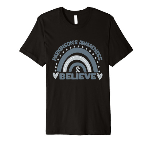 Rainbow Parkinson's Awareness Believe Silver Ribbon Premium T-Shirt
