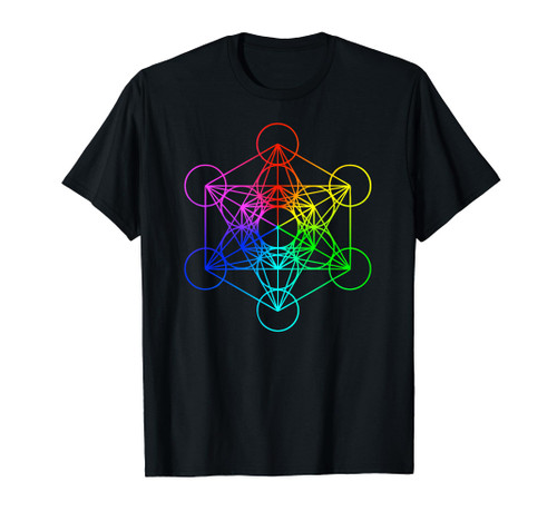 Metatron's Cube sacred geometry T-shirt - Rainbow colors