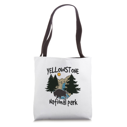 Yellowstone National Park Bison Waterfall Mountain Wyoming Tote Bag
