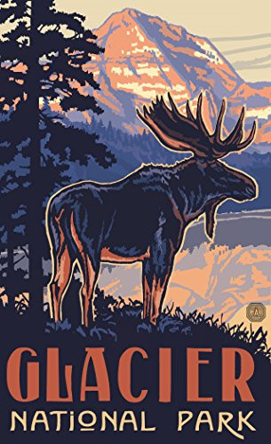 Northwest Art Mall PAL-4918 BM Glacier National Park Montana Moose Print by Artist Paul A. Lanquist, 11" x 17"