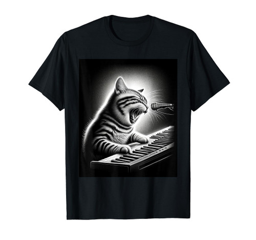 Musician Piano Player Funny Cat Playing Keyboard T-Shirt Musician Piano Player Funny Cat Playing Keyboard T-Shirt