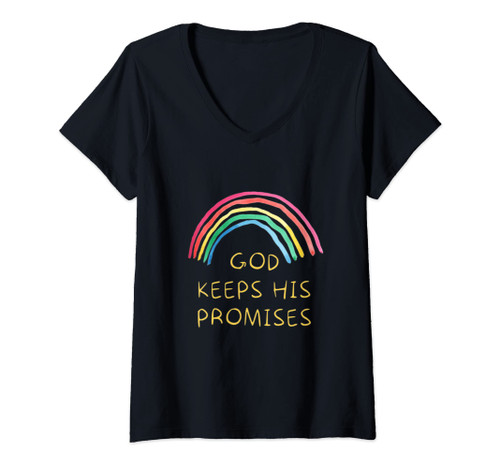 Womens God Keeps His Promises Rainbow Colors faith And Trust In God V-Neck T-Shirt