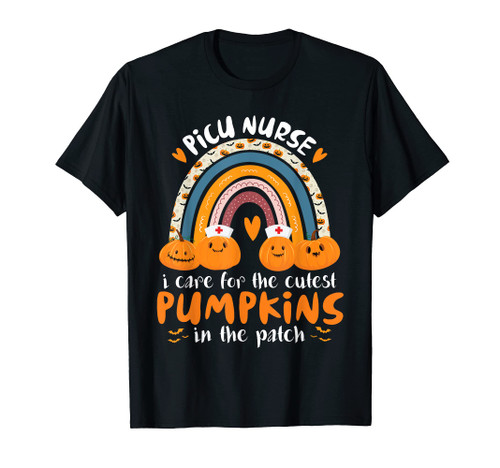 Rainbow PICU Nurse Halloween Pumpkins Pediatric ICU Nursing T-Shirt