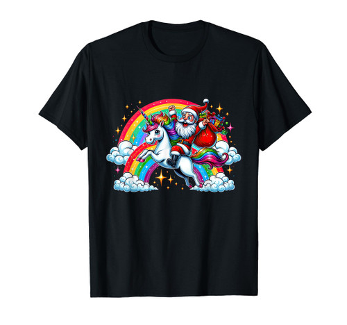 Cute Christmas Santa Unicorn Rainbow Xmas Girls Women Funny T-Shirt Cute Christmas Santa Unicorn Rainbow Xmas Girls Women Funny T-Shirt