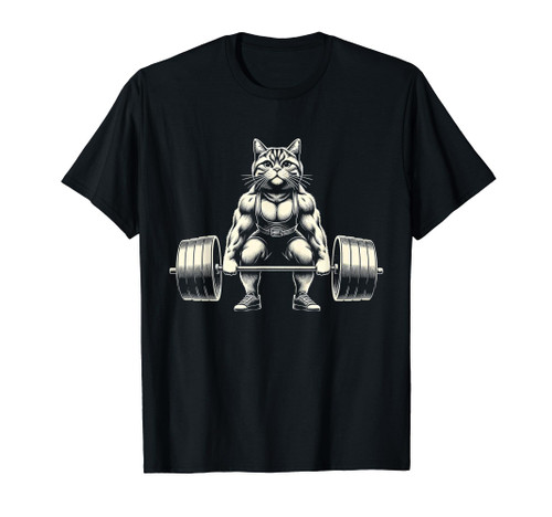 Funny Cat Deadlifting Powerlifting Gym Muscle Body Builder T-Shirt
