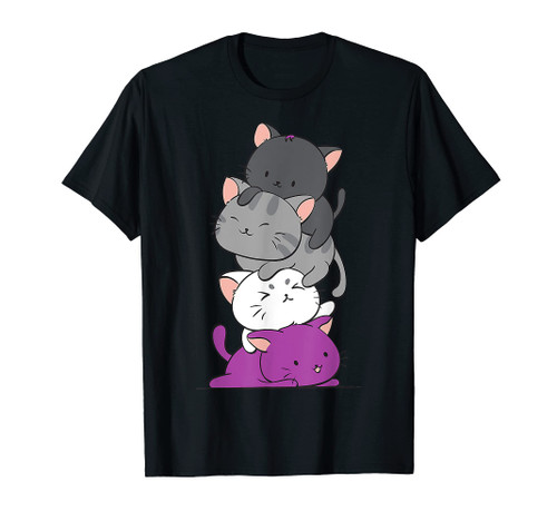 Kawaii Cat Pile Anime T-shirt - Asexual Pride Flag Kittens T-Shirt