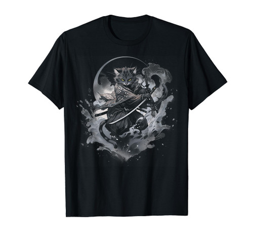 samurai cat anime Japanese ninja warrior aesthetic cute V05 T-Shirt