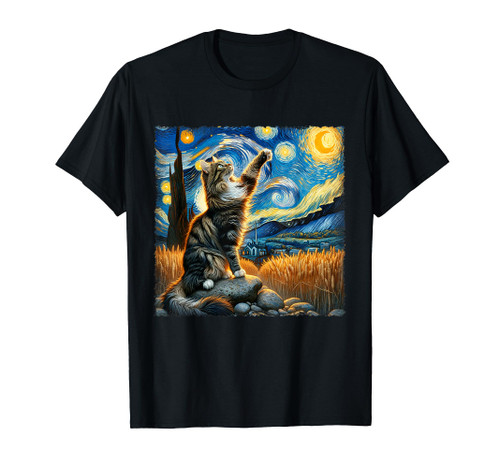 Graphic Cat Starry Night Animals Outfits Norwegian Forest T-Shirt