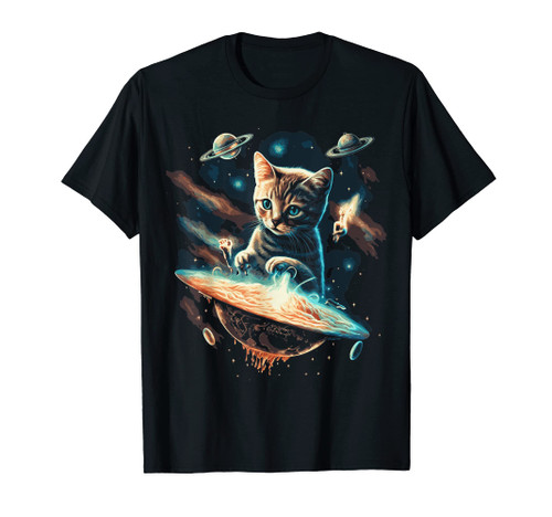Space Astronaut Cat Ufo Planets Galaxy Kitty T-Shirt