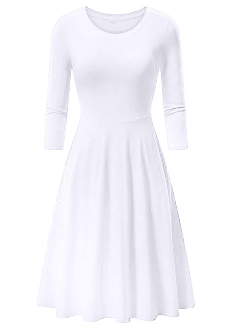 OMZIN Women Crew Neck Swing Solid Dress A Line Slim Skater Dress White 3XL OMZIN Women Crew Neck Swing Solid Dress A Line Slim Skater Dress White 3XL