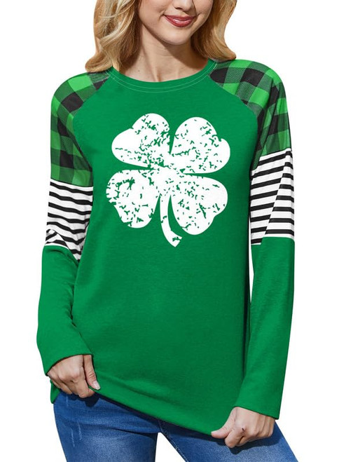 St. Patrick's Day Lucky Shamrock Clover Womens Costume Casual Four Leaf Pullover Ireland T Shirts L
