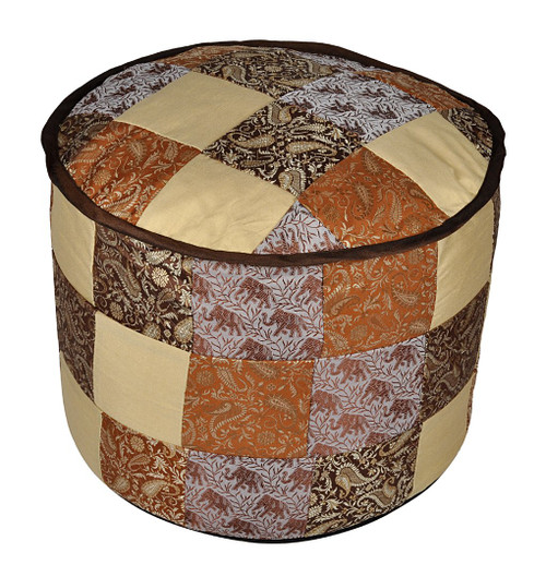 Lalhaveli Designer Decorative Silk Round Ottoman Cover 17 X 17 X 13 Inches