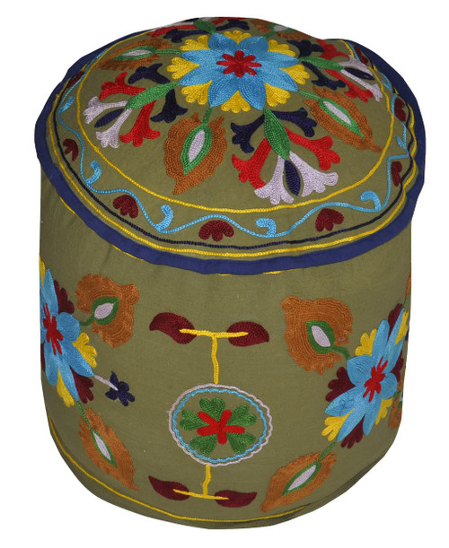 Lalhaveli Indian Heavy Embroidery Decorative Ottoman Cover 18 X 18 X 14 Inches