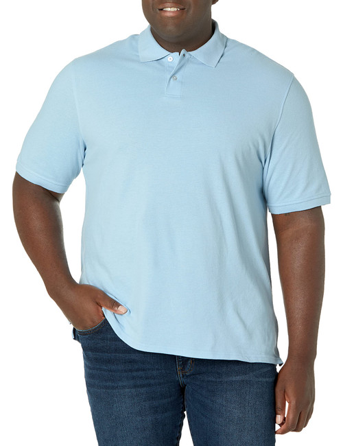 Amazon Essentials Men's Regular-Fit Cotton Pique Polo Shirt (Available in Big & Tall), Light Blue, Large