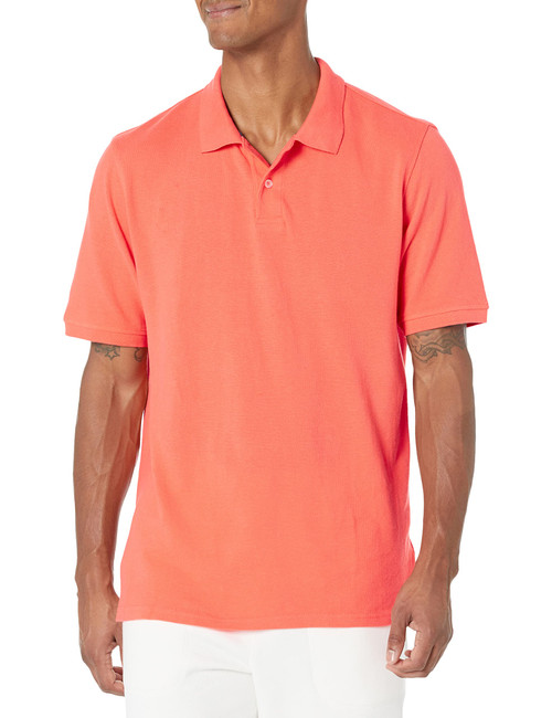 Amazon Essentials Men's Regular-Fit Cotton Pique Polo Shirt (Available in Big & Tall), Coral Orange, Medium
