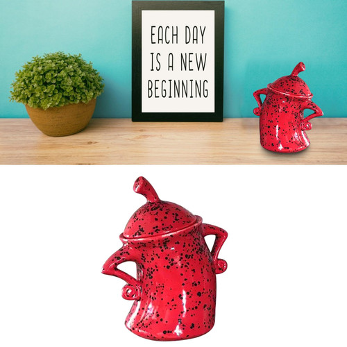 Desktop Cup Ornament, Drop Resistant Teapot with Attitude Stylish Decorate for Halloween (Red)
