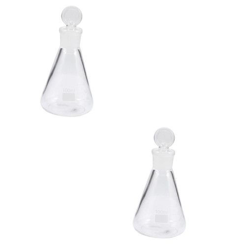 DOITOOL 2pcs Erlenmeyer Flask with Stopper Beaker Flask Polypropylene Flask Experiment Flask Science Beakers Chemical Erlenmeyer Flask Narrow Mouth Flask Triangle Glass Curie