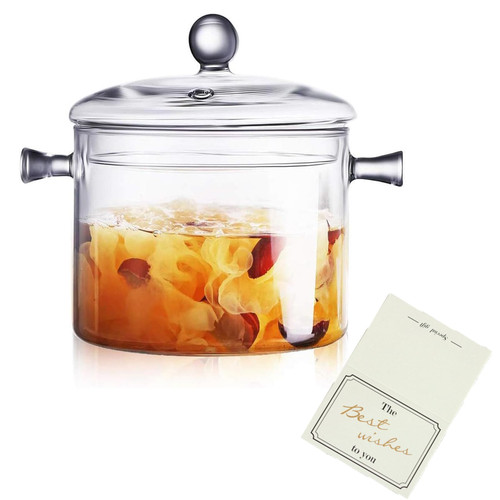 Glass Saucepan with Cover, Stovetop Cooking Pot with Lid and Handle Simmer Pot Clear Soup Pot, High Borosilicate Glass Cookware Comes with a Holiday Cards?1900ml)