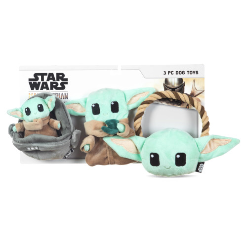 Star Wars for Pets GROGU 3piece Multipack Dog Toys, Cradle Plush, Flattie, and Rope Ring Dog Toys | Small Star Wars Plush Toys Fabric Plush Dog Toy, Squeaky Star Wars Plush Toys for All Dogs