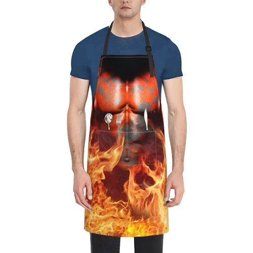 Fire Aprons for Women with Pockets Chef Apron Adjustable Neck Strap Kitchen Apron Waterproof Cooking Apron for Men Grilling Red