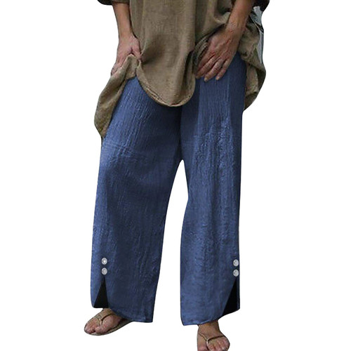 Bblulu Women Casual Pants for Summer Casual Wide Linen Leg Loose Trouser Casual Cropped Loose Fit Pants Blue Bblulu Women Casual Pants for Summer Casual Wide Linen Leg Loose Trouser Casual Cropped Loose Fit Pants Blue