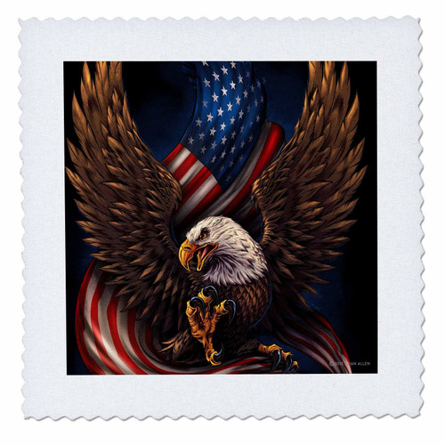3D Rose Bald Eagle with and American Flag Between Its Talons Quilt, 10 x 10