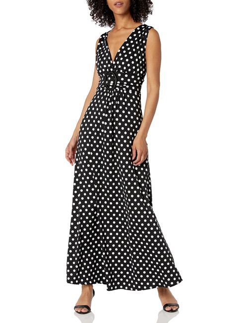 Star Vixen Women's Sleeveless O-Ring Maxi Dress, Black/White Dot, Large