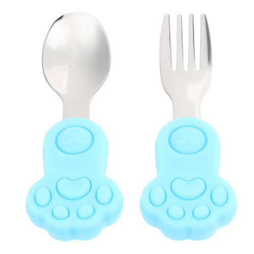 ERINGOGO 3 Sets Fork and Spoon Tableware Steel Spoon for Infant Baby Feeding Utensils Silicone Kids Spoon Learning Spoons Forks Toddler Short Handle Silicone Spoon Stainless Steel