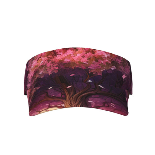 Colorful Pink Heart Tree Sports Sun Visor Hat Empty Top Sun Hats Unisex Sun Caps Adjustable Visor Cap for Baseball Golf