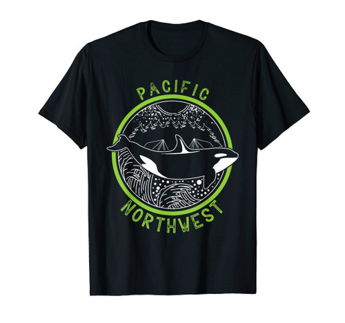 Pacific Northwest Orca Whale Tree Mountain Ocean PNW Gift T-Shirt